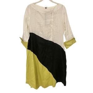 IC By Connie K Collection Linen Color Block Asymmetrical Dress Lagenlook Artsy
